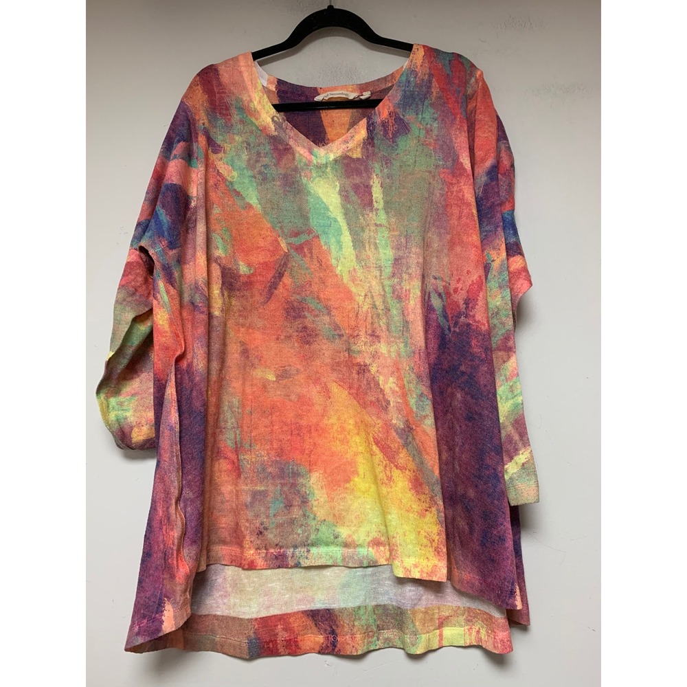 Soft Surroundings Tunic Women 3X Multicolor Excellent Abstract Knit V-Neck 5BN51